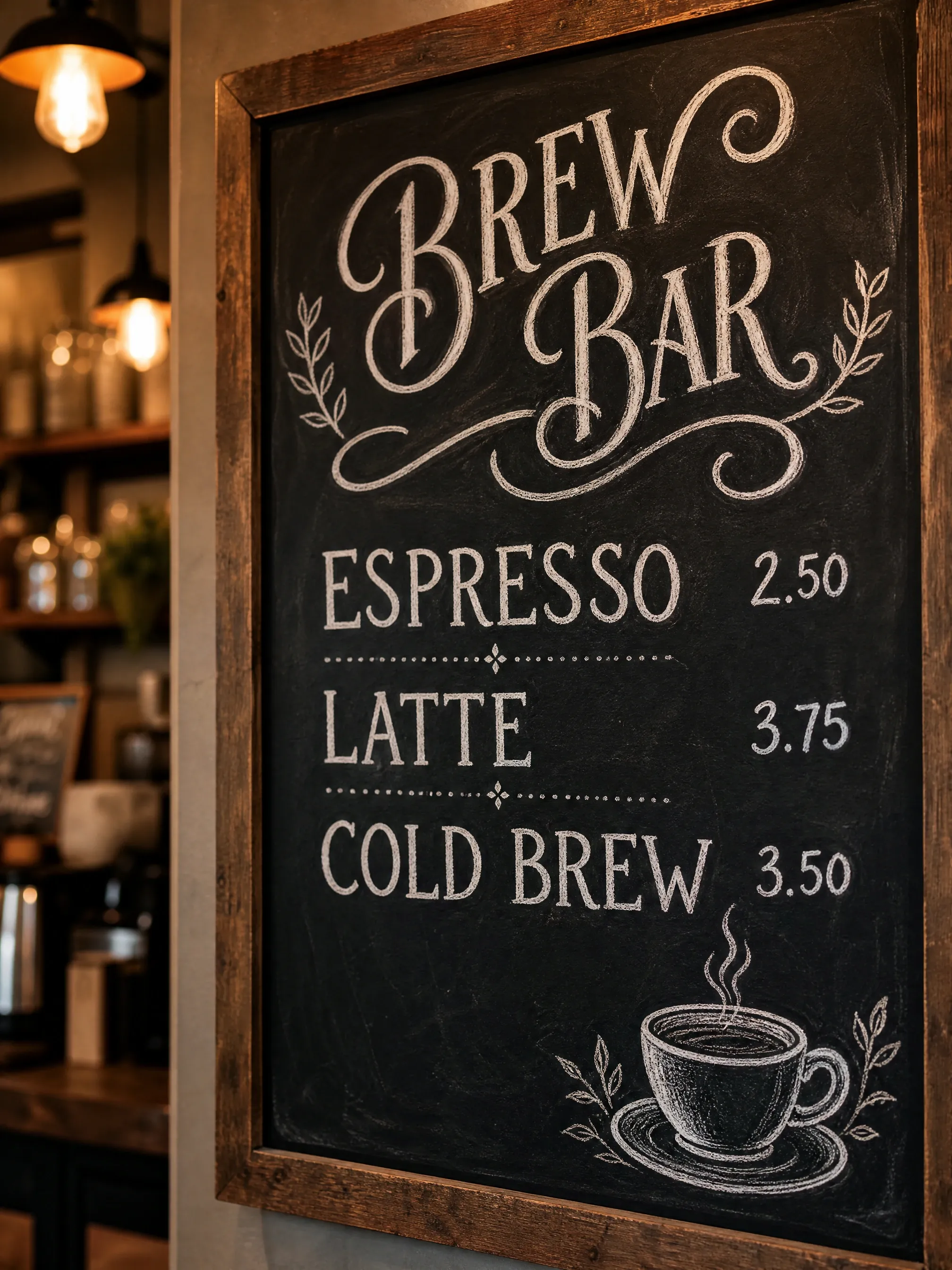 Brew bar chalkboard menu — AI generated image example
