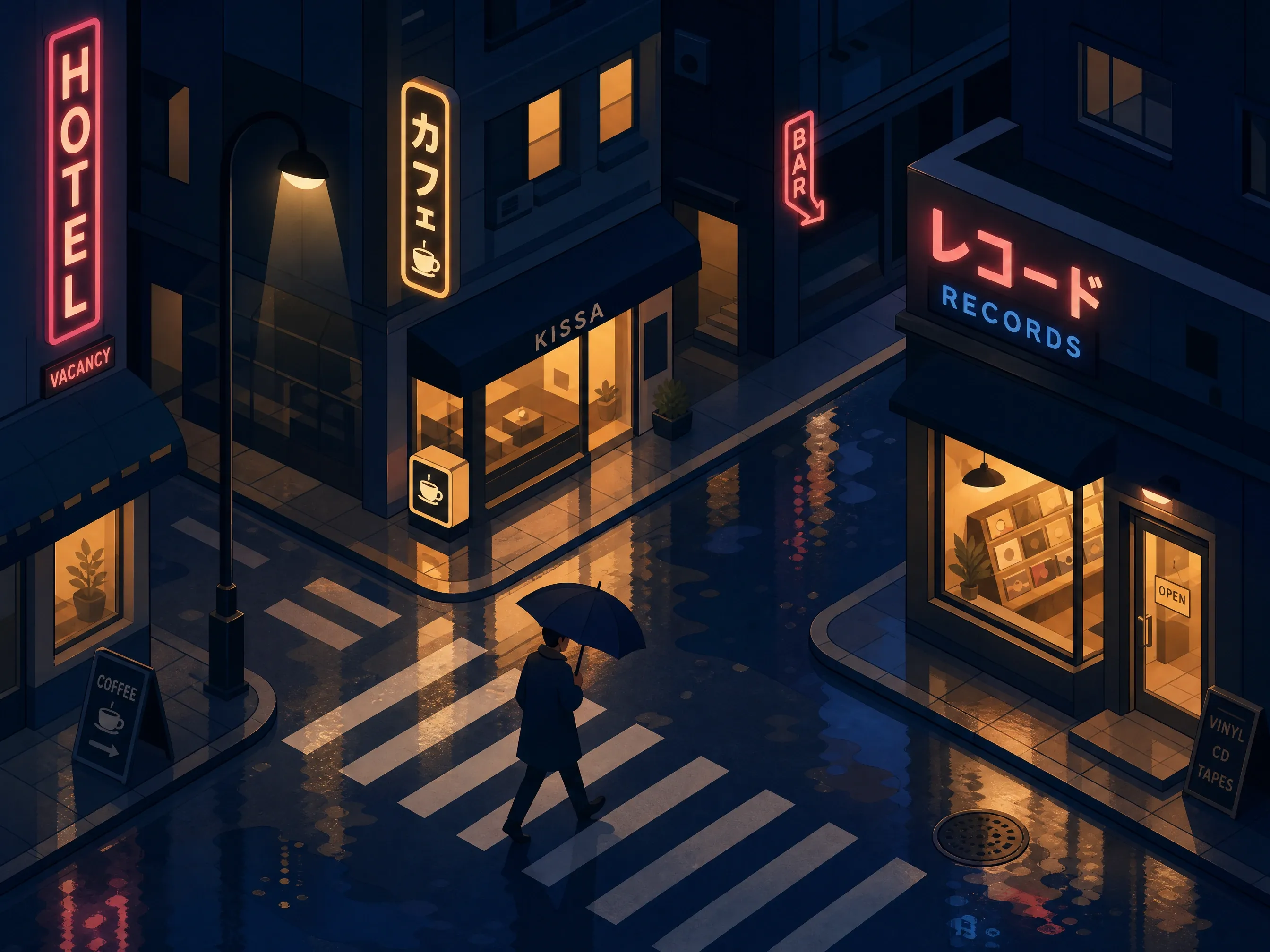 Rainy night commuter — AI generated image example