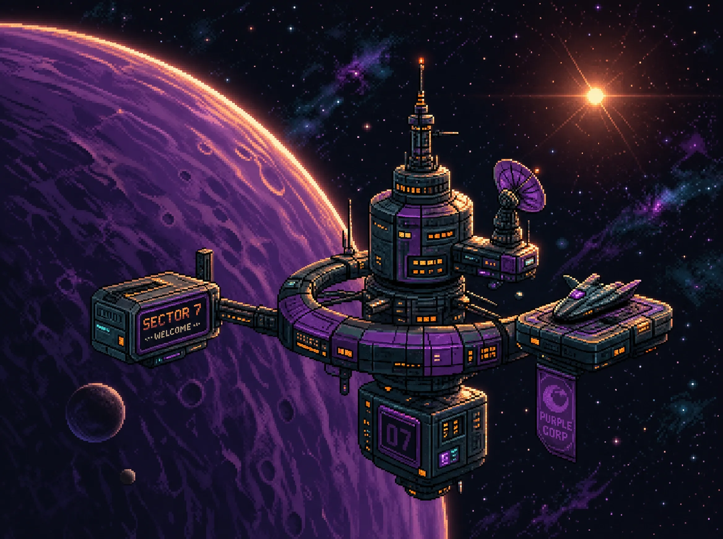 Pixel art space station — AI generated image example