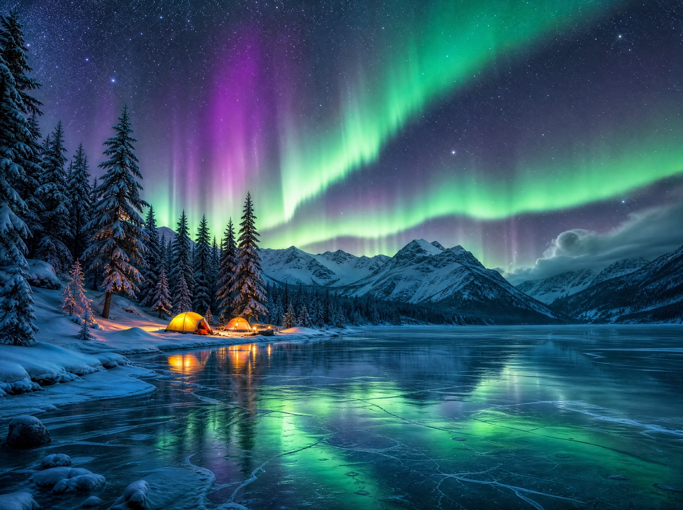 Aurora camp under the stars — AI generated image example