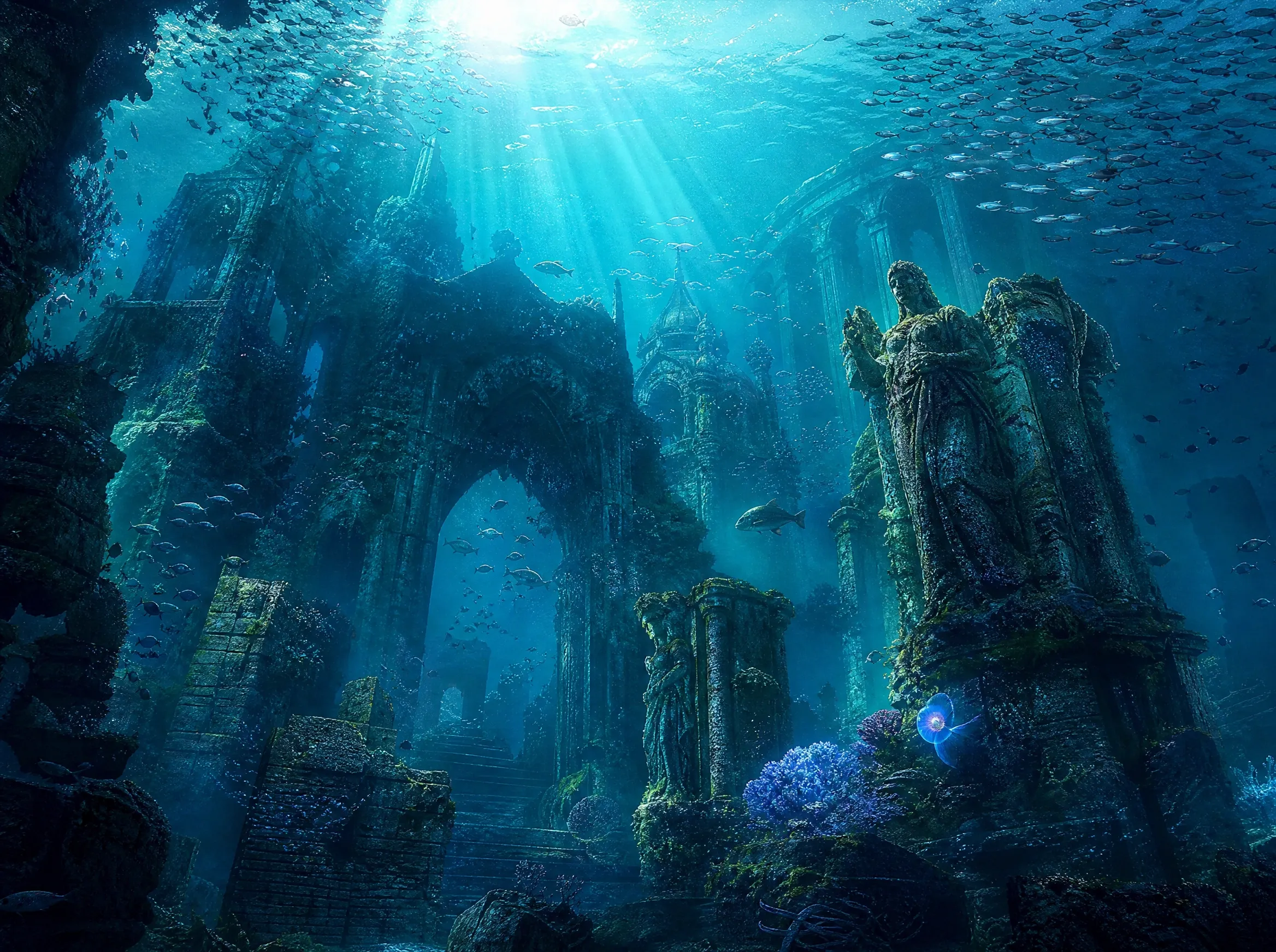 Sunken ocean ruins — AI generated image example